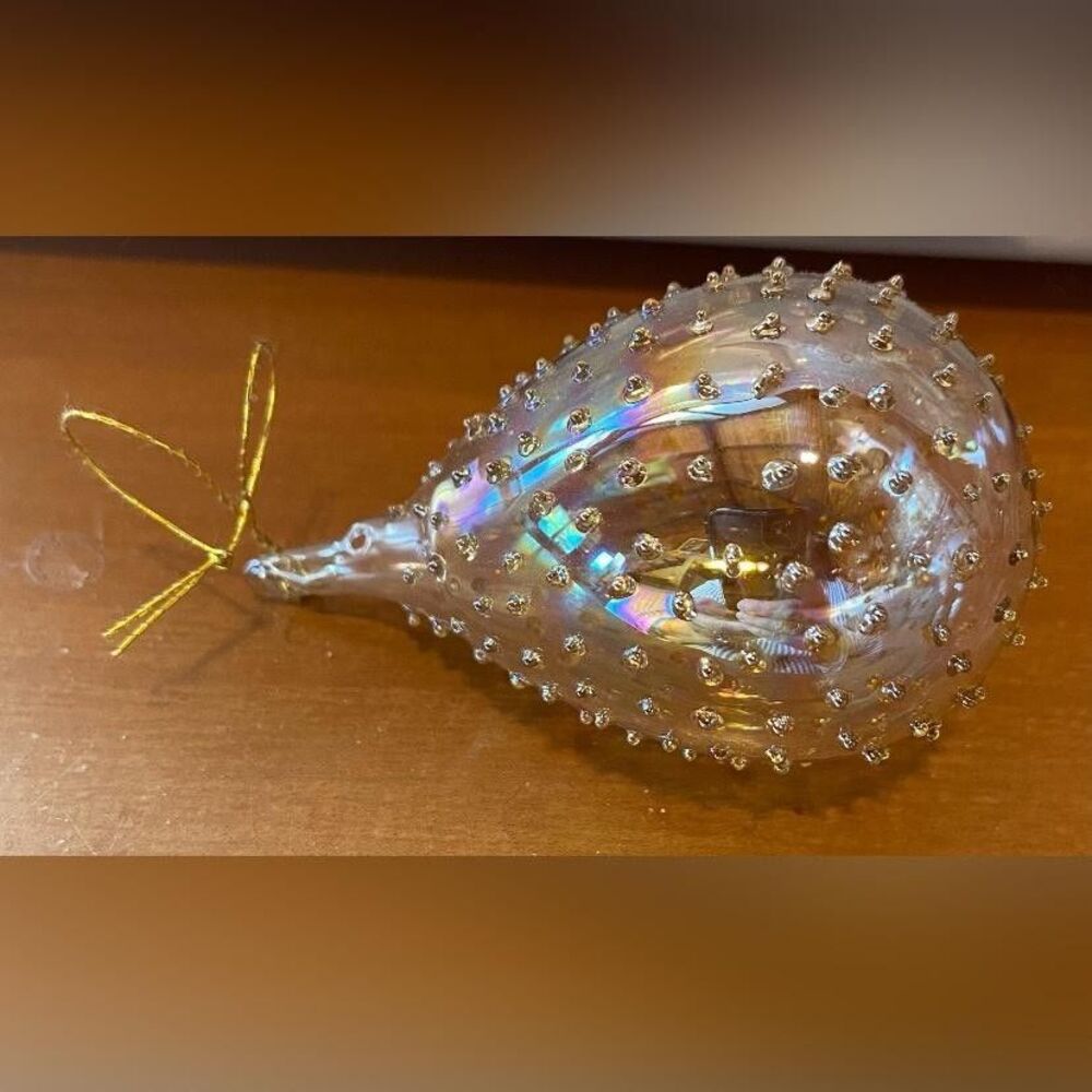 Unmarked Clear Glass Christmas Bauble Polka Dot Hanging Ornament Decor Vintage